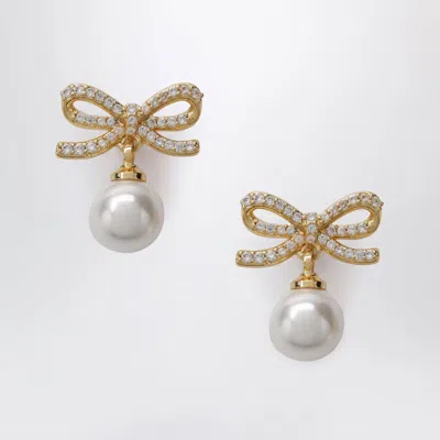 Self-portrait Self Portrait Bow Earrings With Pearls In Gold-plated Brass In Metallic