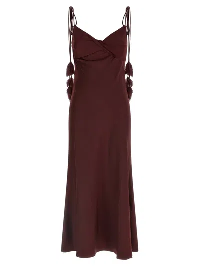Self-portrait Long Dress With Floral Pattern In Burgundy