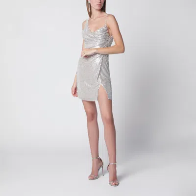 Self-portrait Self Portrait Champagne Mini Dress With Rhinestones In Silver