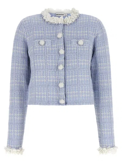 Self-portrait Self Portrait Check Knit Jacket In Blue