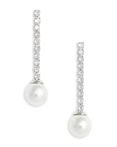 Self-portrait Self Portrait Crystal & Imitation Pearl Linear Drop Earrings In Metallic