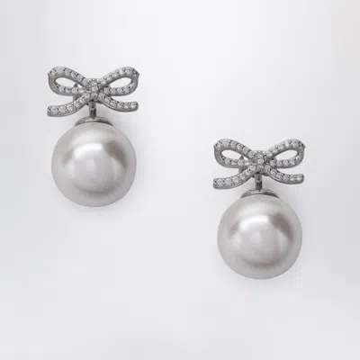 Self-portrait Self Portrait Crystal Bow And Back Pearl Earrings In Silver