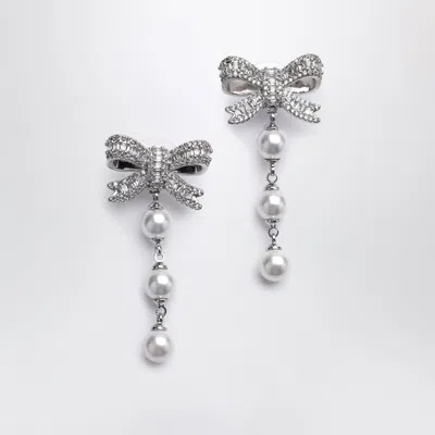 Self-portrait Self Portrait Crystal Bow And Pearl Drop Earrings In Silver