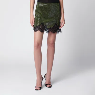Self-portrait Self Portrait Crystal Metallic Knit Miniskirt In Green