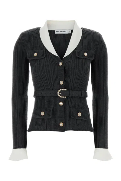 Self-portrait Self Portrait Dark Grey Knit Cardigan In Black
