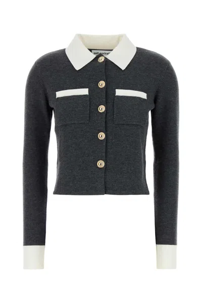 Self-portrait Self Portrait Dark Grey Stretch Wool Blend Cardigan In Gray
