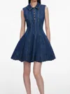Self-portrait Paneled Broderie Anglaise Denim Mini Dress In Blue