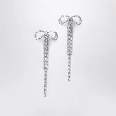 Self-portrait Self Portrait Double Crystal Bow Drop Earrings In Silver-plated Brass