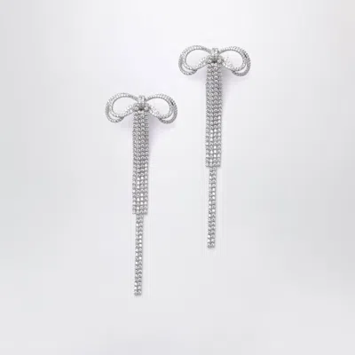 Self-portrait Self Portrait Double Crystal Bow Drop Earrings In Silver-plated Brass In Pink