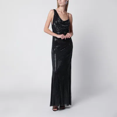 Self-portrait Self Portrait Draped Rhinestone-embellished Maxi Dress In Black