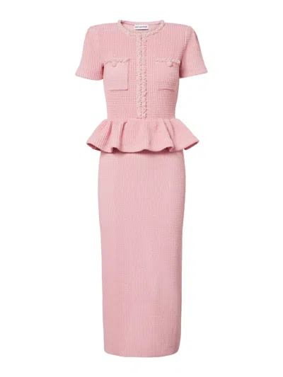 Self-portrait Self Portrait Elegant Knit Midi Dress With Rhinestone Embellishments In Pink