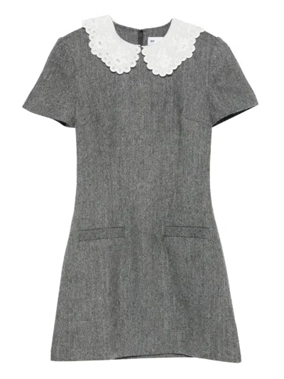 Self-portrait Self Portrait Elegant Wool Blend Mini Dress With White Collar In Gray