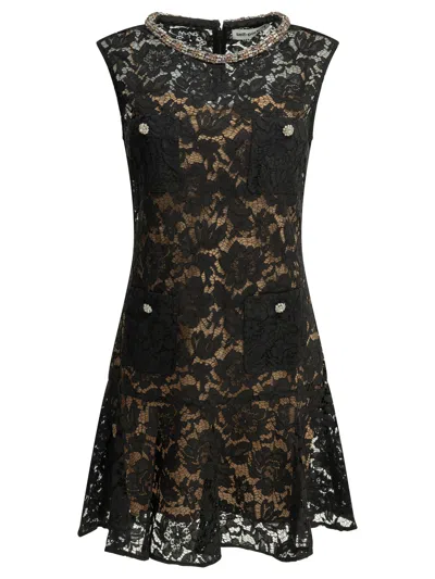 Self-portrait Self Portrait Embroidered Short Dress In Black