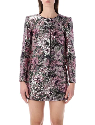 Self-portrait Self Portrait Floral Sequin Embroidered Boxy Jacket - Size 8 In Multi