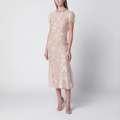 Self-portrait Self Portrait Floral Sequin Midi Dress In Pink Polyester In Neutral