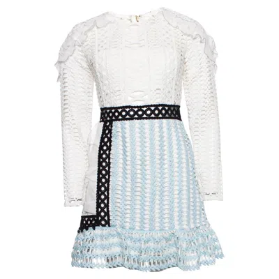 Pre-owned Self-portrait Self Portrait, Frill Shoulder Panel Lace Mini Dress In Gray