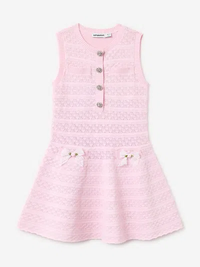 Self-portrait Babies' Self Portrait Girls Lace Bow Knit Dress In Pink