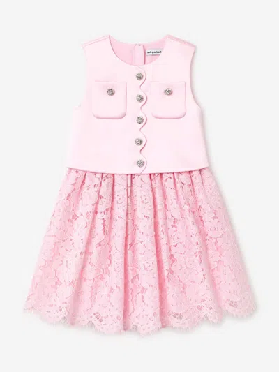Self-portrait Babies' Self Portrait Girls Satin Lace Dress In Pink