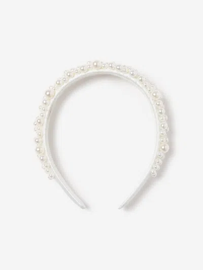 Self-portrait Kids' Self Portrait Girls Satin Pearl Embellished Headband In Gold