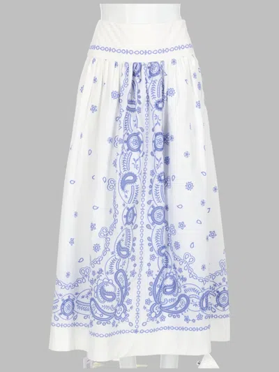 Self-portrait Self Portrait Embroidered Midi Skirt In White And Blue Cotton