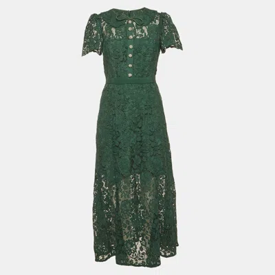 Pre-owned Self-portrait Self Portrait Green Crystal Embellished Floral Lace Midi Dress M