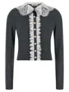 Self-portrait Self Portrait Knitted Wool Cardigan With Lace Collar In Grey In Gray