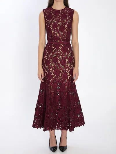 Self-portrait Self Portrait Guipure Lace Midi Dress In Burgundy