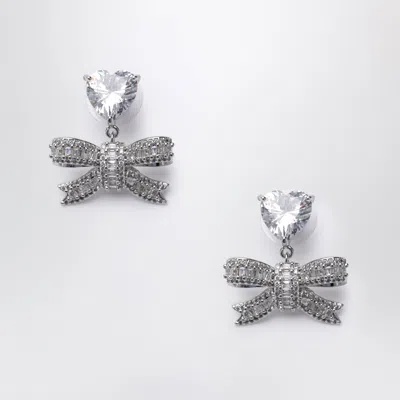 Self-portrait Self Portrait Heart Drop Earrings With Crystal Bow In Silver