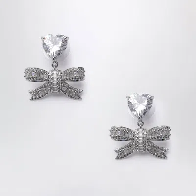 Self-portrait Self Portrait Heart Drop Earrings With Crystal Bow In Silver In Pattern