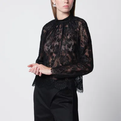 Self-portrait Self Portrait High-neck Lace Blouse With Long Sleeves In Black