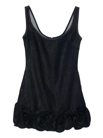 Self-portrait Short Blue Dress With Floral Applique Self Portrait In Black