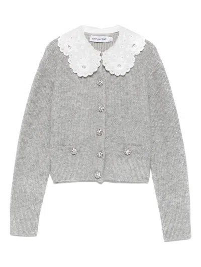 Self-portrait Self Portrait Jewelled-button Wool Cardigan In Gray