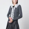 Self-portrait Self Portrait Knitted Wool Cardigan With Lace Collar In Grey In Gray