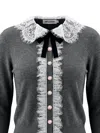 Self-portrait Self Portrait Knitted Wool Cardigan With Lace Collar In Grey In Gray