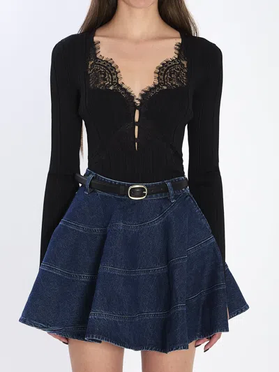 Self-portrait Self Portrait Lace Knit Top In Black
