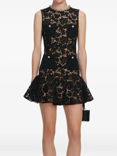 Self-portrait Lace Crystal Embellished Mini Dress In Black