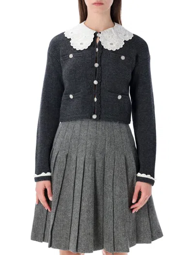 Self-portrait Self Portrait Lace-collar Button Cardigan In Grey