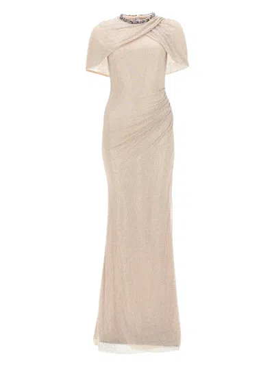 Self-portrait Self Portrait Long Dress With Crystals In Neutral