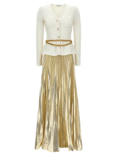 Self-portrait Self Portrait Long Pleated Skirt Dress In Gold