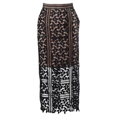 Pre-owned Self-portrait Self Portrait Midi Floral Skirt - '20s In Black