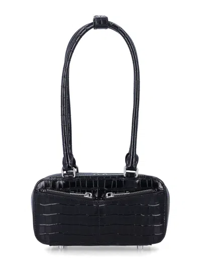 Self-portrait Self Portrait Mini Croc-textured Shoulder Handbag In Black