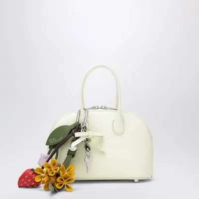 Self-portrait Self Portrait Mini Embossed Leather Bowling Bag In Yellow