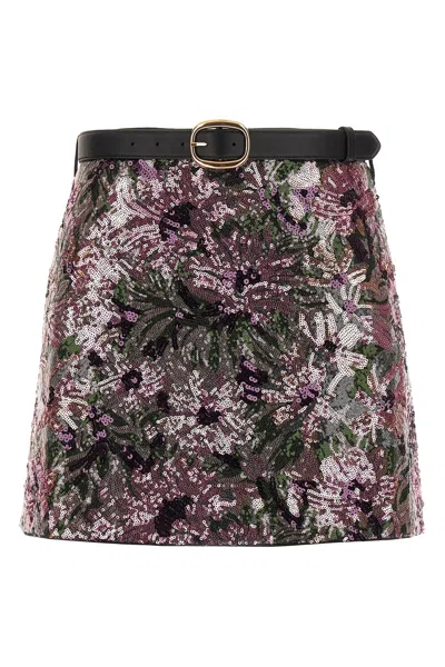 Self-portrait Self Portrait Mini Skirt With Sequin Embroidery In Pink