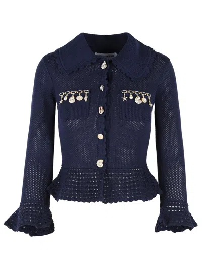 Self-portrait Self Portrait Navy Blue Viscose Blend Cardigan