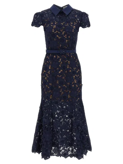 Self-portrait Self Portrait 'navy Guipure Lace Midi' Dress In Blue