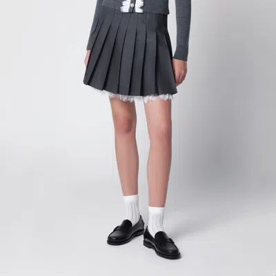 Self-portrait Self Portrait Pleated Wool Mini Skirt With Lace Trim In Grey In Gray