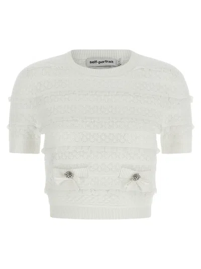 Self-portrait Self Portrait 'pointelle Knit' Top In White