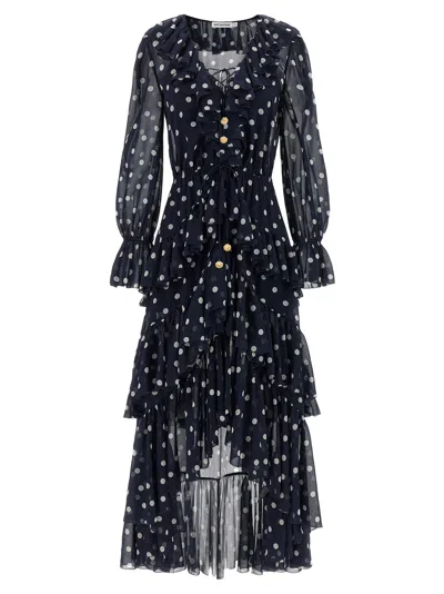 Self-portrait Navy Blue Polka Dot Georgette Ruffled Maxi Dress In Black