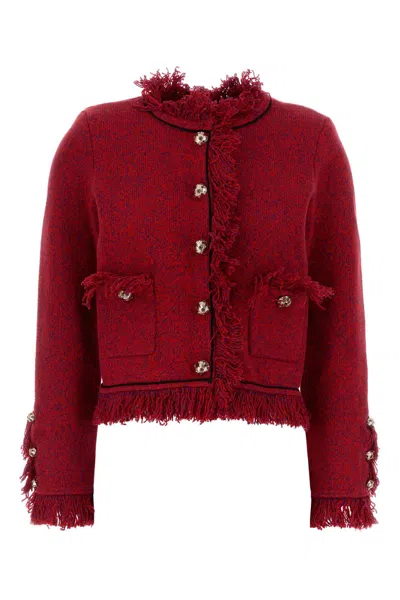 Self-portrait Self Portrait Red Frayed Knit Jacket