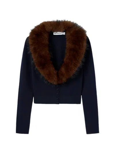 Self-portrait Self Portrait Shearling Cardigan In Blue